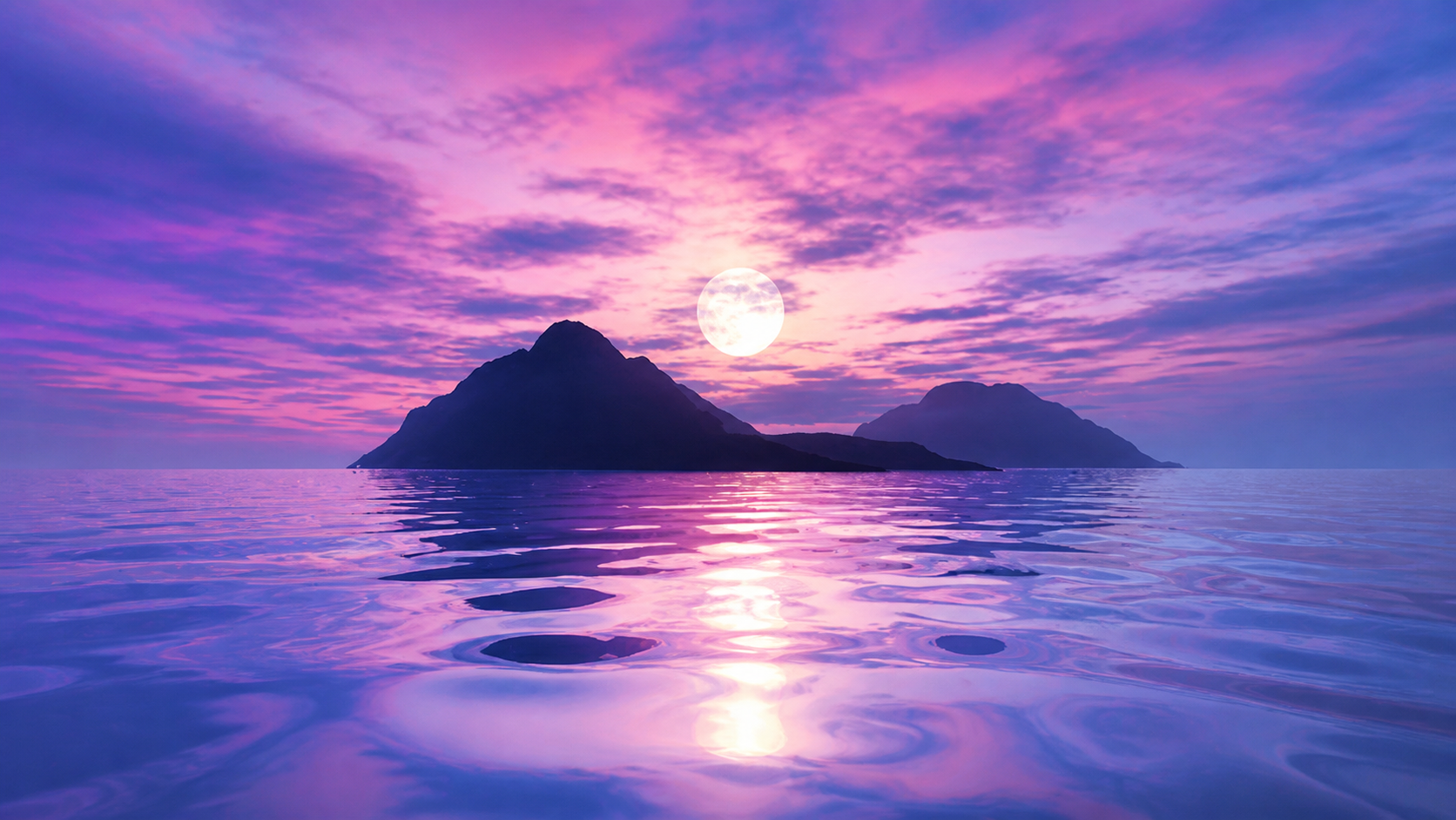 Moon over purple water and islands